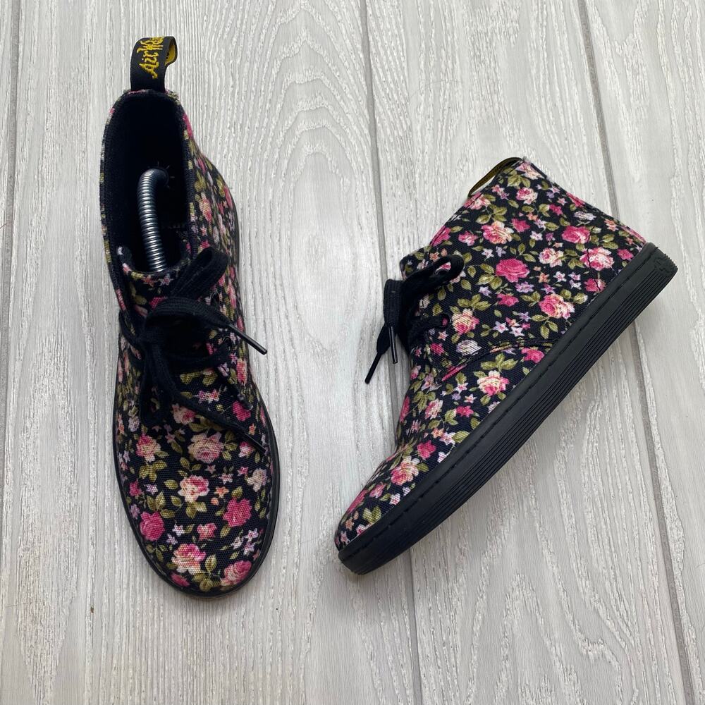 Dr Martens Black & Pink Floral Hackney High Top Sneakers Women's Size 6